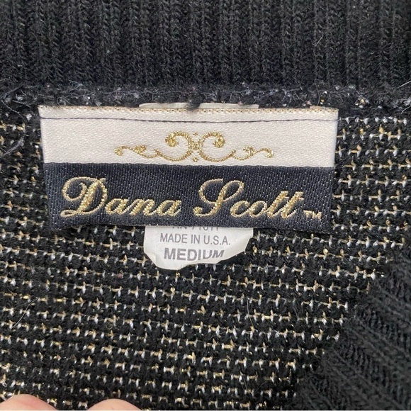 Vintage Dana Scott Metallic Bow Heart Sweater Medium Black Gold Silver - Picture 6 of 9